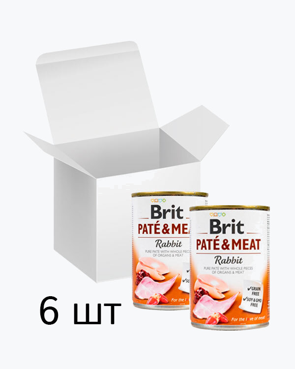 Упаковка вологого корму Brit Paté and Meat Dog, з кроликом, 400 г (6 шт)