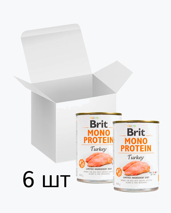 Упаковка вологого корму для собак Brit Mono Protein Dog, з індичкою, 400 г (6 шт)