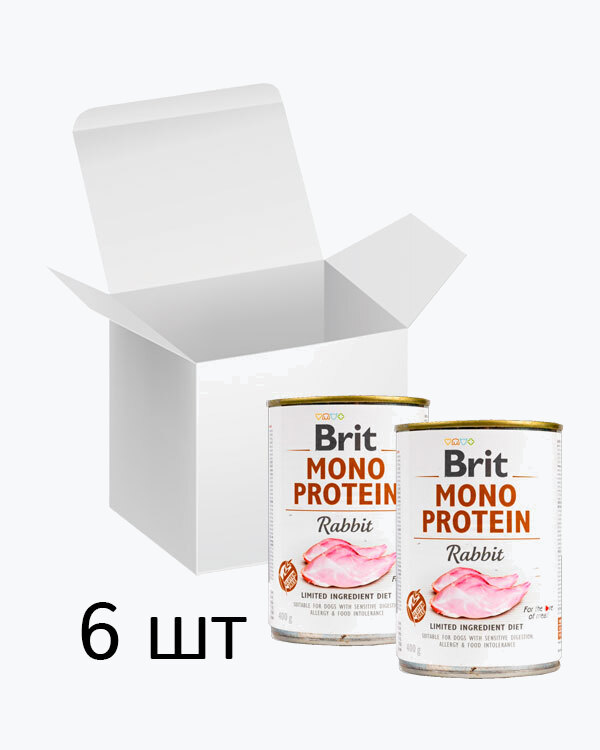 Упаковка вологого корму для собак Brit Mono Protein Dog, з кроликом, 400 г (6 шт)