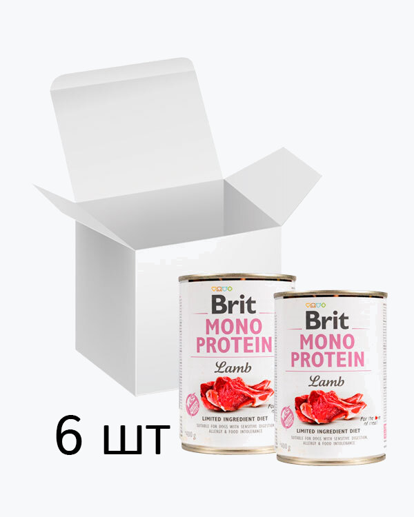 Упаковка вологого корму для собак Brit Mono Protein Dog, з ягнятини, 400 г (6 шт)