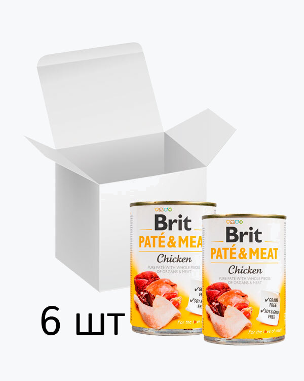 Упаковка вологого корму для собак Brit Paté and Meat Dog, з куркою, 400 г (6 шт)