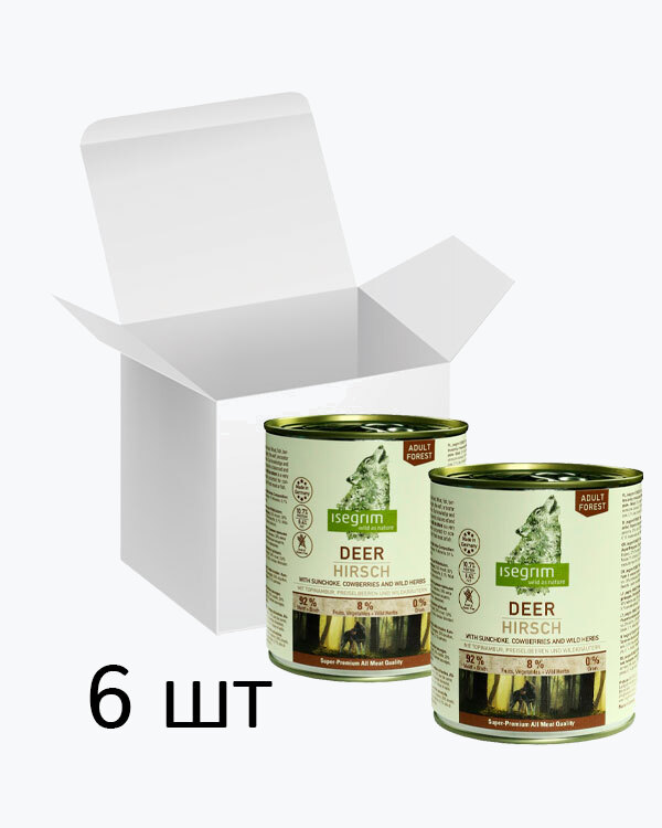 Консервований корм Isegrim Adult Forest для собак, оленина з топінамбуром, брусницею та дикими травами, упаковка 6 шт по 800 г