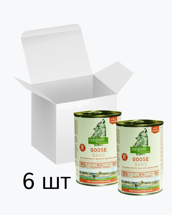 Консервований корм Isegrim Adult Prairie для собак, м'ясо гусака з солодкою картоплею, шипшиною та дикими травами, упаковка 6 шт по 400г