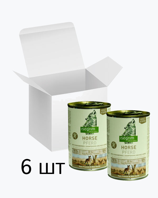 Консервований корм Isegrim Adult Steppe для собак, конина з чорноплідною горобиною, печерицями та дикими травами, упаковка 6 шт по 400 г
