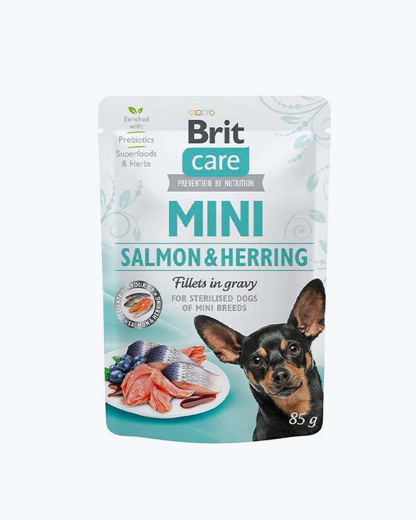 Вологий корм для собак Brit Care Mini pouch, філе в соусі лосось і оселедець, 85 г, пауч