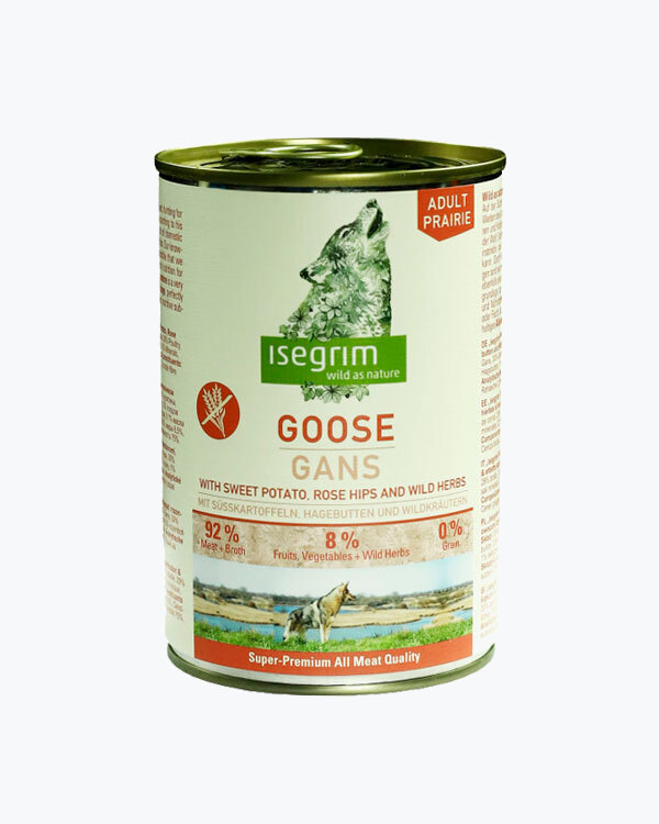 Консервований корм Isegrim Adult Prairie для собак, м'ясо гусака з солодкою картоплею, шипшиною та дикими травами, 400г