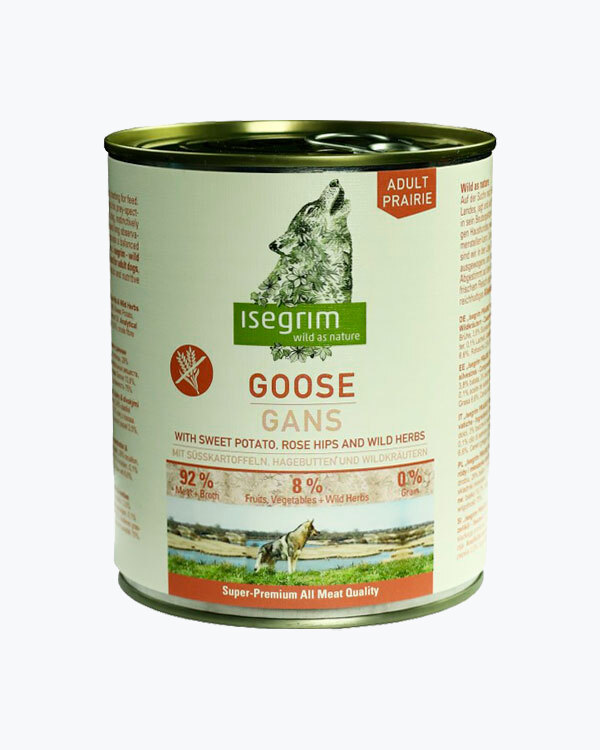 Консервований корм Isegrim Adult Prairie для собак, м'ясо гусака з солодкою картоплею, шипшиною та дикими травами, 800г