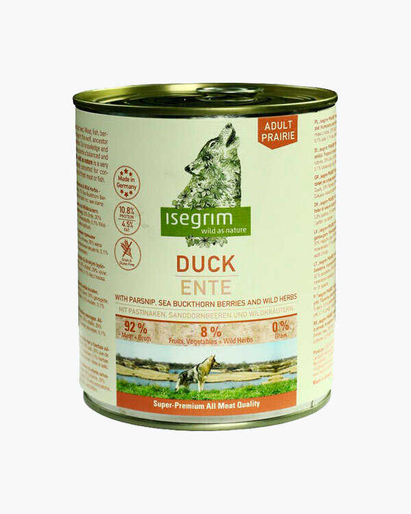 Консервований корм Isegrim Adult Prairie для собак, качка з пастернаком, обліпихою та дикими травами, 800 г