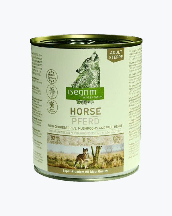 Консервований корм Isegrim Adult Steppe для собак, конина з чорноплідною горобиною, печерицями та дикими травами, 800 г