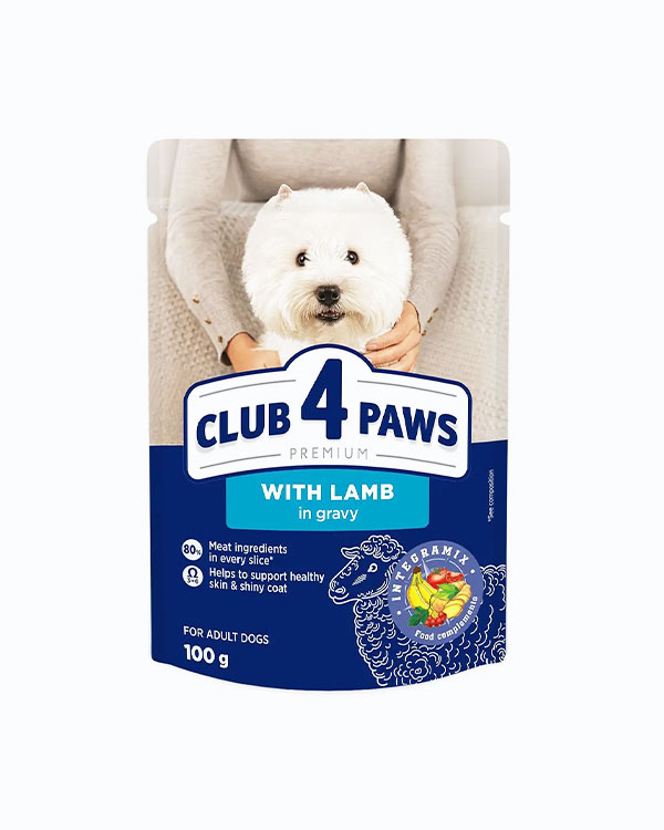 Вологий корм Club 4 Paws для дорослих собак дрібних порід, ягня в соусі, 100 г, пауч