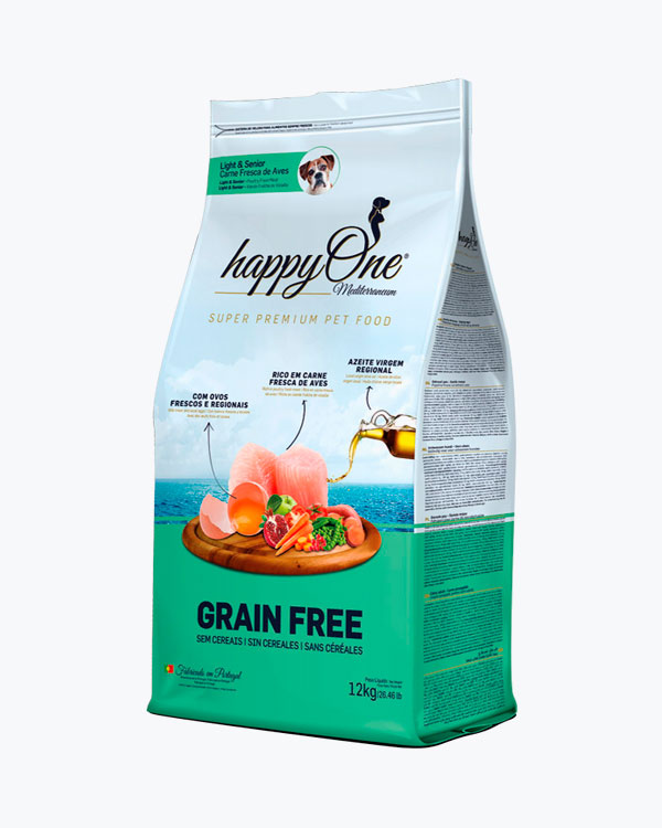 Сухий беззерновий корм happyOne Mediterraneum Lights & Senior Fresh Meat для літніх собак з м'ясом, 12 кг