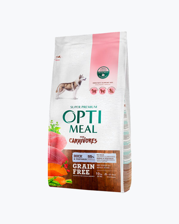 Сухий беззерновий повноцінний корм Optimeal для дорослих собак всіх порід - качка і овочі 10 кг.