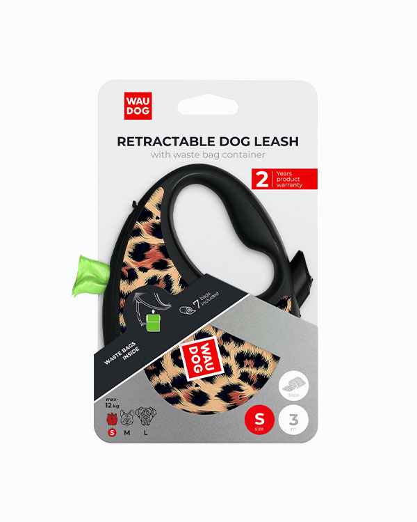 Повідець-рулетка для собак WAUDOG R-leash, з контейнером для пакетів, малюнок Леопард, розмір M (до 20 кг) - фото 2