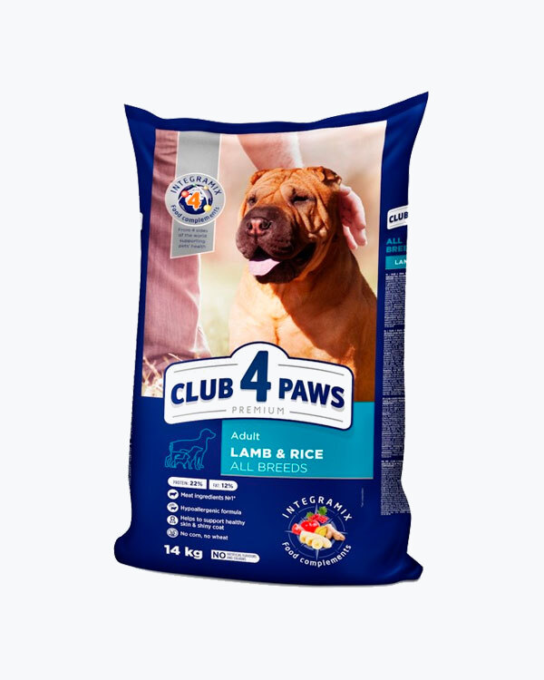 Сухий корм Club 4 Paws для дорослих собак всіх порід, ягня з рисом, 14 кг