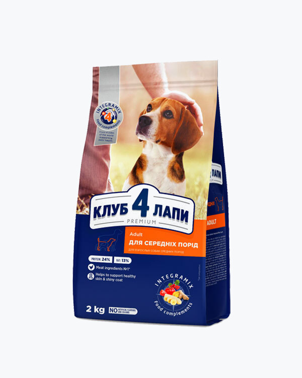 Сухий корм Club 4 Paws для дорослих собак середніх порід, з куркою, 2 кг