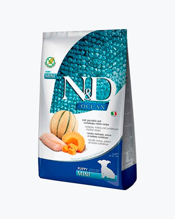 Сухий корм Farmina N&D Grain Free Ocean для цуценят малих порід з тріскою і динею, 800 гр.