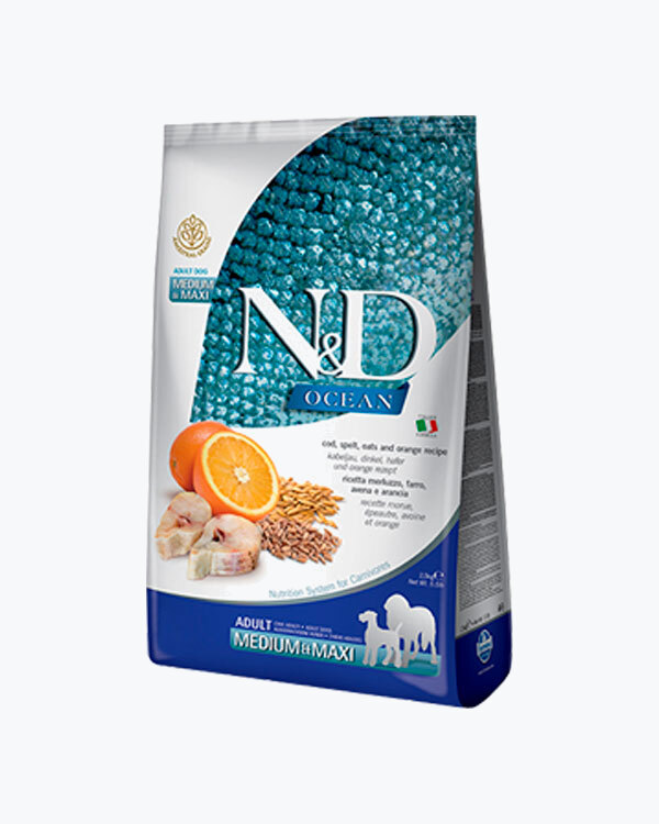 Сухий корм Farmina N&D Ocean ADULT для собак середніх і великих порід з тріскою і апельсином, 2.5 кг.