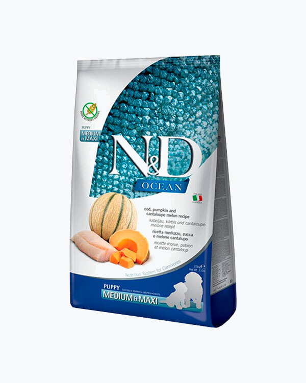 Сухий корм Farmina N&D Ocean PUPPY MEDIUM & MAXI для цуценят середніх і великих порід з тріскою і динею, 2.5 кг.