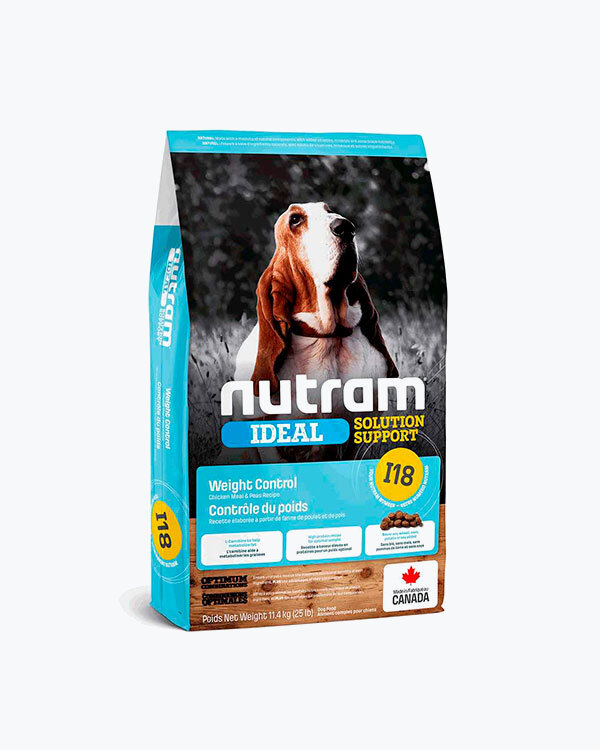 Сухий корм для дорослих собак I18 Nutram Ideal Solution Support Weight Control Dog Food, схильних до зайвої ваги, рецепт з куркою, полірованим ячменем і горошком, 11.4 кг.