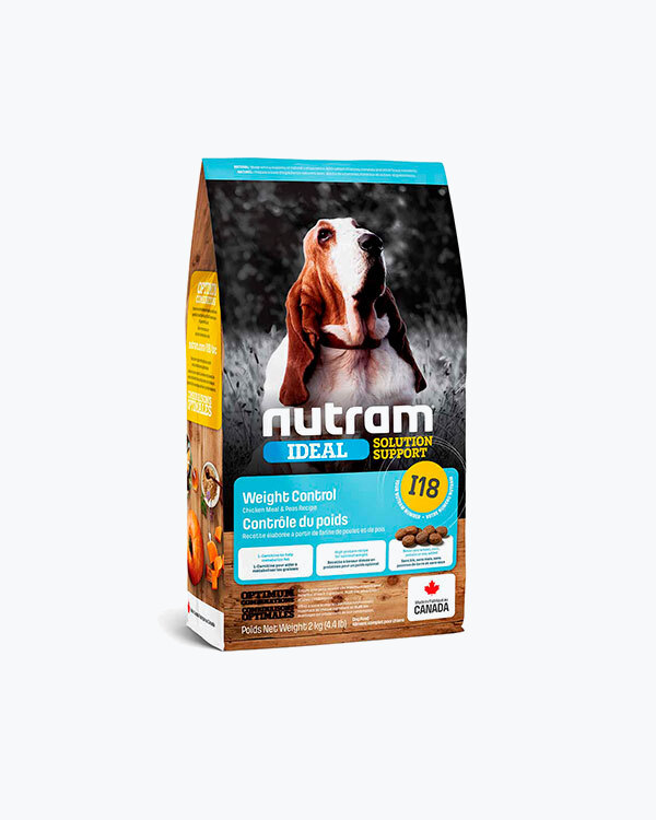 Сухий корм для дорослих собак I18 Nutram Ideal Solution Support Weight Control Dog Food, схильних до зайвої ваги, рецепт з куркою, полірованим ячменем і горошком, 2 кг.