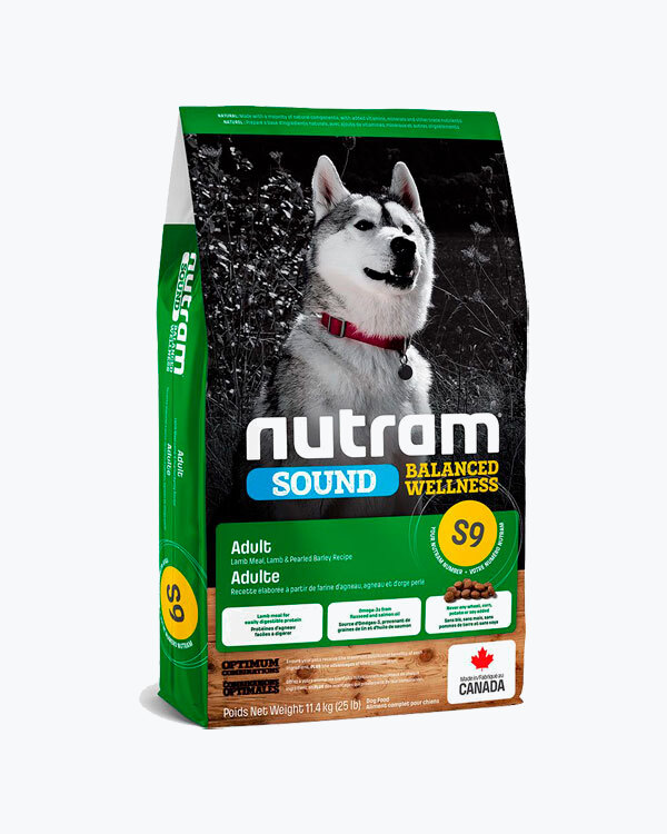 Сухий корм для дорослих собак S9 Nutram Sound Balanced Wellness Natural Lamb & Pearled Barley Recipe Adult Dog, рецепт з ягнятини та шліфованого ячменю, 11.4 кг.