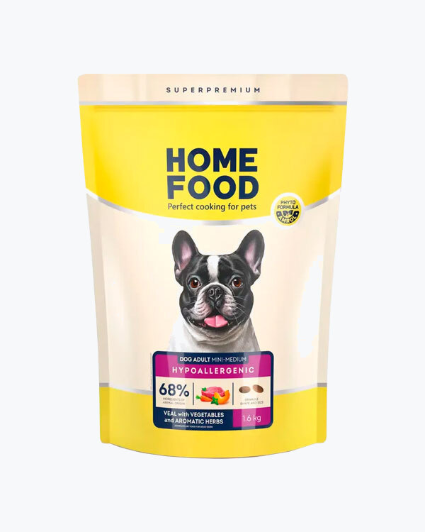 Сухий корм для дорослих собак малих і середніх порід Home Food гіпоалергенний, телятина з овочами, 1.6 кг.