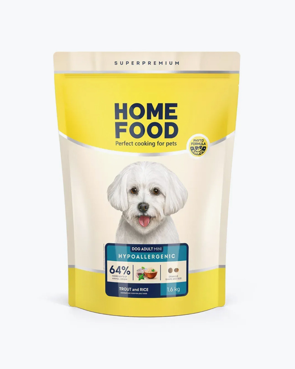 Сухий корм для дорослих собак малих порід Home Food гіпоалергенний, форель з рисом, 1.6 кг
