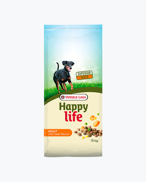 Сухий корм Happy Life Adult зі смаком говядини для собак всіх порід з яловичиною 15 кг.