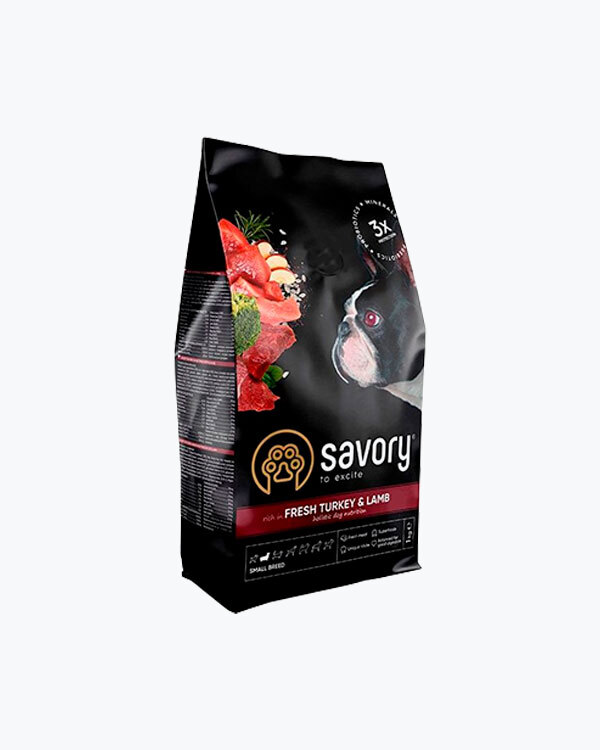 Сухий корм для собак малих порід Savory зі свіжим м'ясом індички та ягнятини, 1 кг