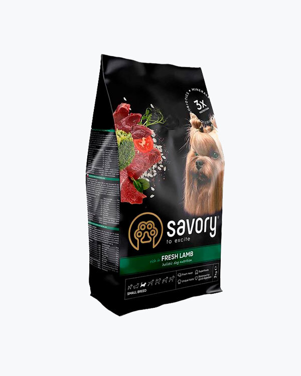 Сухий корм для собак малих порід Savory зі свіжим м'ясом ягнят, 3 кг