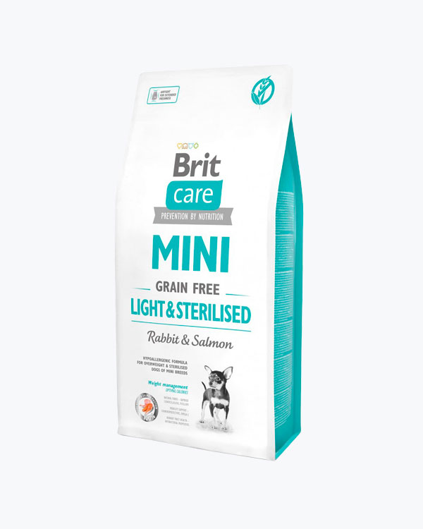 Сухий корм для собак мініатюрних порід з надлишковою вагою або стерилізованих Brit Care GF Mini Light & Sterilised, лосось і кролик, 7 кг.
