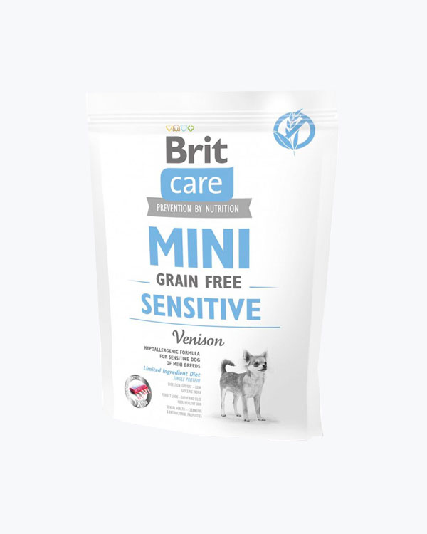 Сухий корм для собак мініатюрних порід, Brit Care GF Mini Hair & Skin, здорова шкіра і шерсть, рецепт з лососем і оселедцем, 0.4 кг.